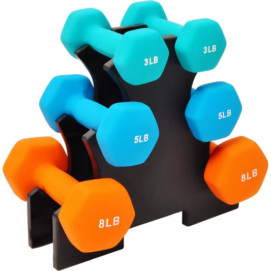 Neopren Dumbbell Hand Weights Anti-Slip Anti-Roll Hex Shape Colorful Pair or Set with Stand